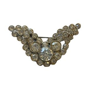 Vintage Winged Brooch Rhinestone Silver Tone